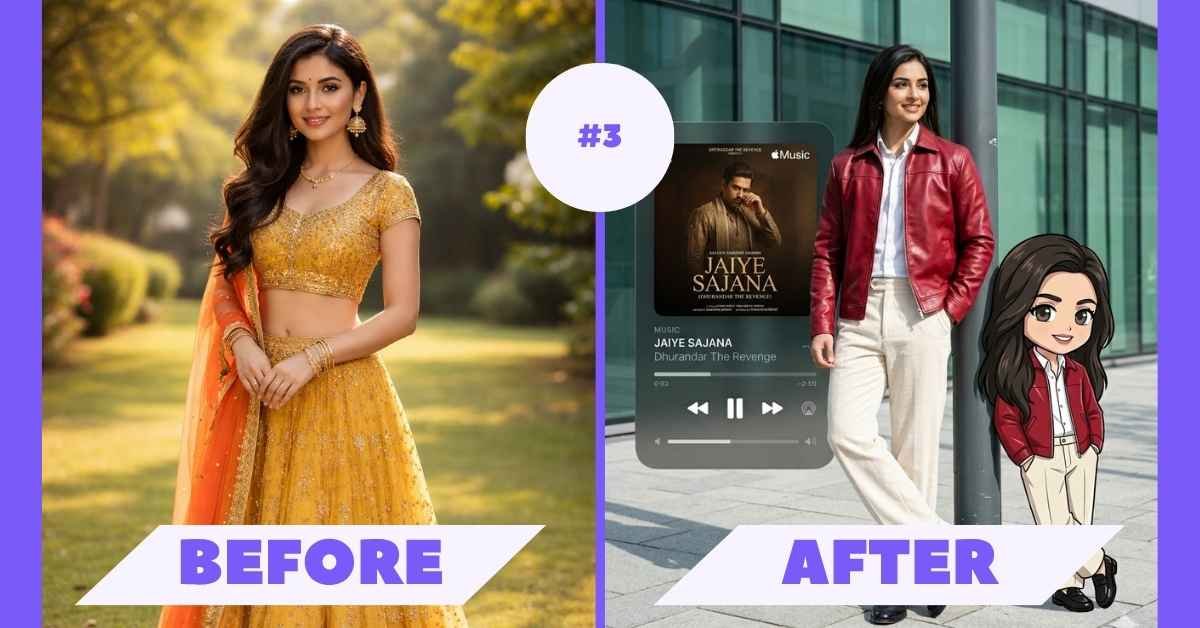 Full Body AI Photo Editing Prompt for Chibi Character and Apple Music UI Effect