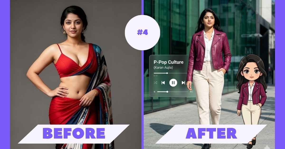 AI Photo Editing Prompt with Music Player UI and Chibi Effect
