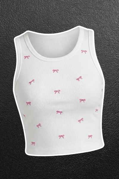 front view embroidered crop top sleeveless women