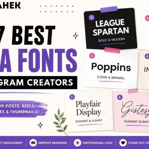 Featured image showing 7 best Canva fonts for Instagram creators including League Spartan, Anton, Poppins, Glacial Indifference, Playfair Display, Gistesy and Agrandir