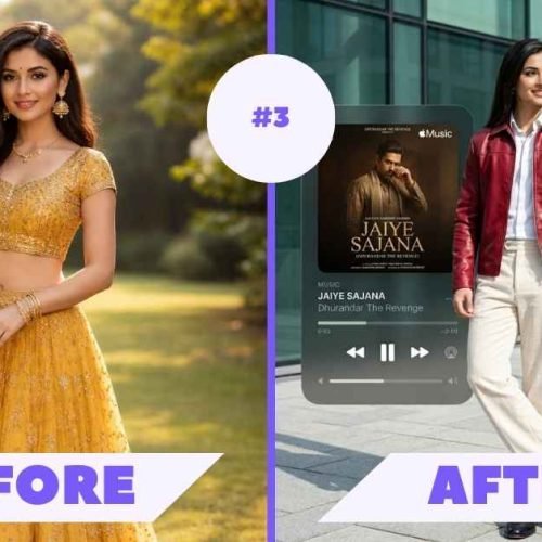 Full Body AI Photo Editing Prompt for Chibi Character and Apple Music UI Effect